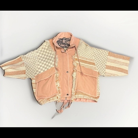 Free People Everything Nice Jacket Sugar Rose Combo M Pink Floral Boho EUC - Picture 1 of 5